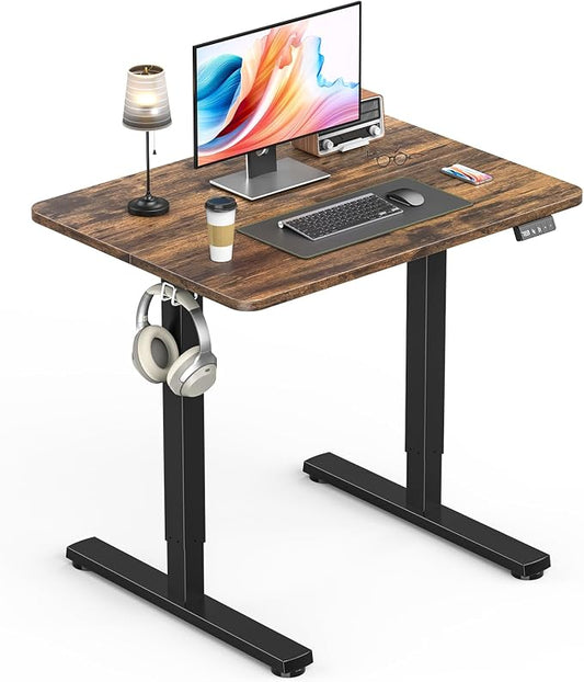 Small Electric Standing Desk, Gaming Desk, 31.5 Inch, Rustic Brown | Height Adjustable Computer Desk with Smart Controller, Sit and Stand Up Table for Home, Office, Work, Study, Writing