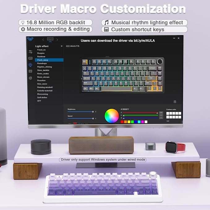 AULA F75 Pro Wireless Mechanical Keyboard,75% Hot Swappable Custom Keyboard,RGB Backlit,Pre-lubed Linear Switches,Side Printed PBT Keycaps Mechanical Gaming Keyboards,Gradient Purple