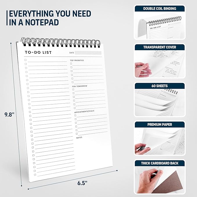 Of a Happy Kind To Do List Notepad: With Multiple Functional Sections - 6.5 x 9.8 60 Sheets - Spiral Daily Planner Notebook - Task CheckList Organizer Agenda Pad for Work - Note and Todo Organization