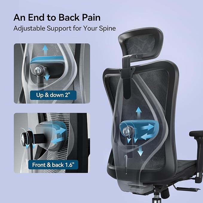 SIHOO M57 Ergonomic Mesh Office Chair, High Back Home Desk Chair with 3D Armrests, Lumbar Support and Adjustable Headrest, Comfortable Computer Chair, Office Chair Hold 330 LBS-2 Packs-Black