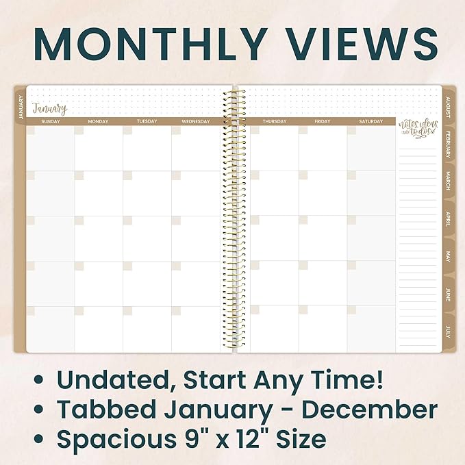 bloom daily planners All in One Ultimate Monthly & Weekly Undated Calendar Planner V2, Notebook, Sketch Book, Grid Pages, Coloring Book and More! 9" x 11" - Interchangeable Cover
