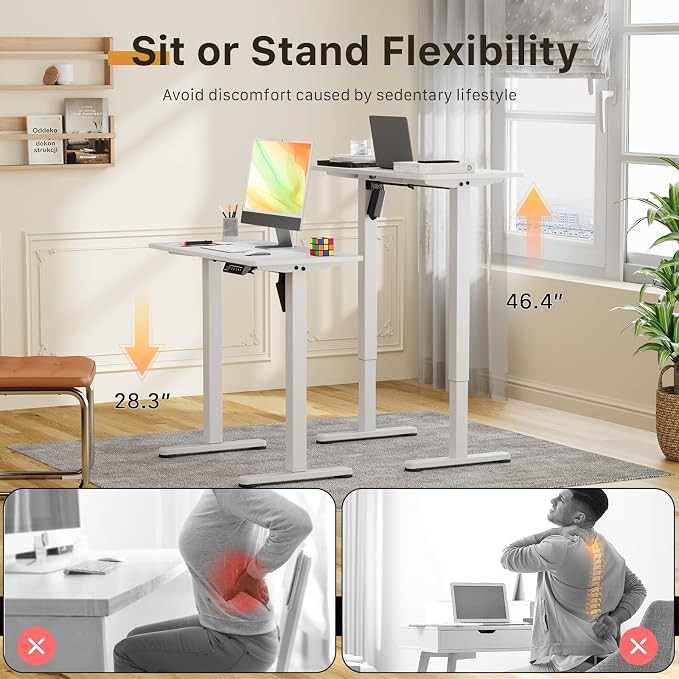 JOY worker Mini Electric Standing Desk, 31.5" x 15.75" Stand Up Workstation | White Small Whole Piece Height Adjustable Desk with Memory Controller, Narrow Computer Table for Home Office Walking Pad