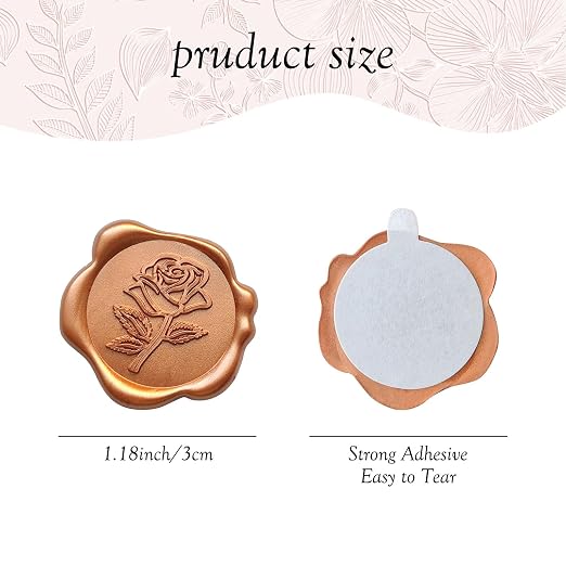 50 Pcs Orange Rose Style Wax Seal Stickers, Self Adhesive Wax Seal for Wedding Invitation, Easy Use Good Adhesion, Orange Rose Envelope Stickers Perfect for Invitation, Vellum Jackets, Menu
