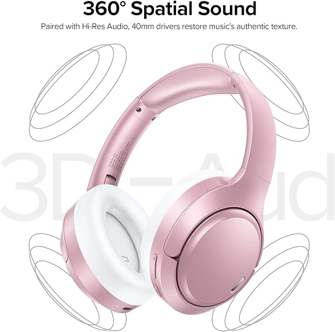 Hybrid Active Noise Cancelling Bluetooth 6.0 Headphones 120H Playtime 6 ENC Clear Call Mic, Over Ear Headphones Wireless with Hi-Res Audio Comfort Earcup Low Latency ANC Headphone for Travel Workout