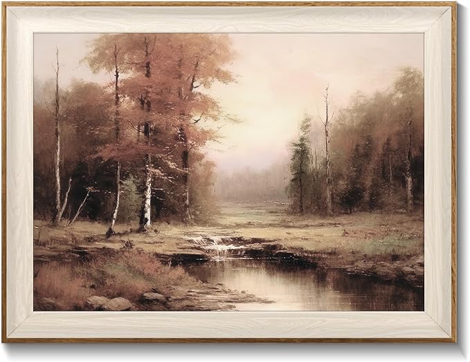 Uniro Vintage Framed Wall Art, Moody Fall Landscape Countryside Oil Painting, Rustic Autumn Farmhouse Wall Decor Canvas Prints Artwork with Antique Frame, Victorian Wall Picture Decor for Gallery Living Room - 12"x16"