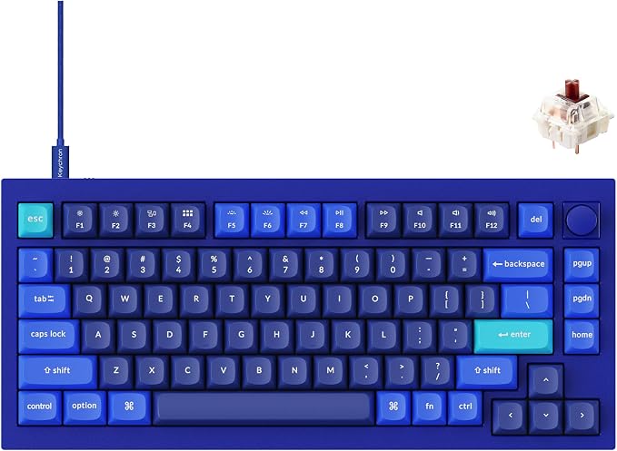 Keychron Q1 RGB Wired Custom Mechanical Keyboard Knob Version, 75% Layout QMK/VIA Programmable with Hot-swappable Gateron G Pro Brown Switch Double Gasket Compatible with Mac Windows Linux (Blue)