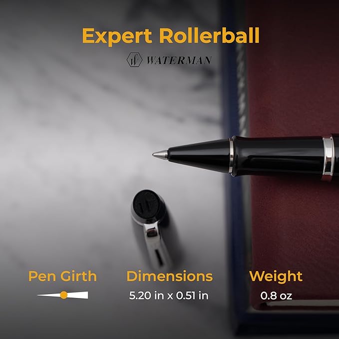 Engraved Waterman Expert Capped Rollerball Pen in Black Lacquer with Chrome Trim. Luxury Business Gift for Executives, Board Members, or Trustees.