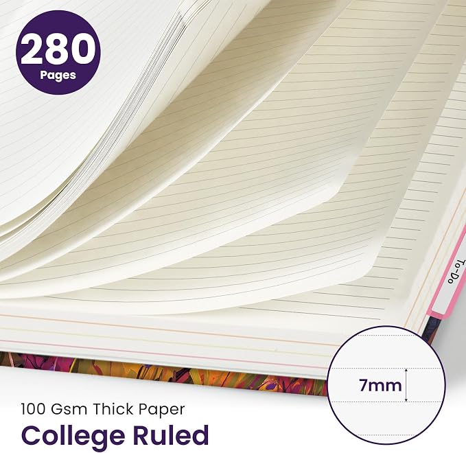 Large Spiral Lined Notebooks for Work with Removable Dividers & Tabs, 8.5"x11" Pretty Hardcover 5 Subject Notebook Journal for Women, College Ruled, Perfect for Study & Office Organization, 280 Pages,Lavender Sunset