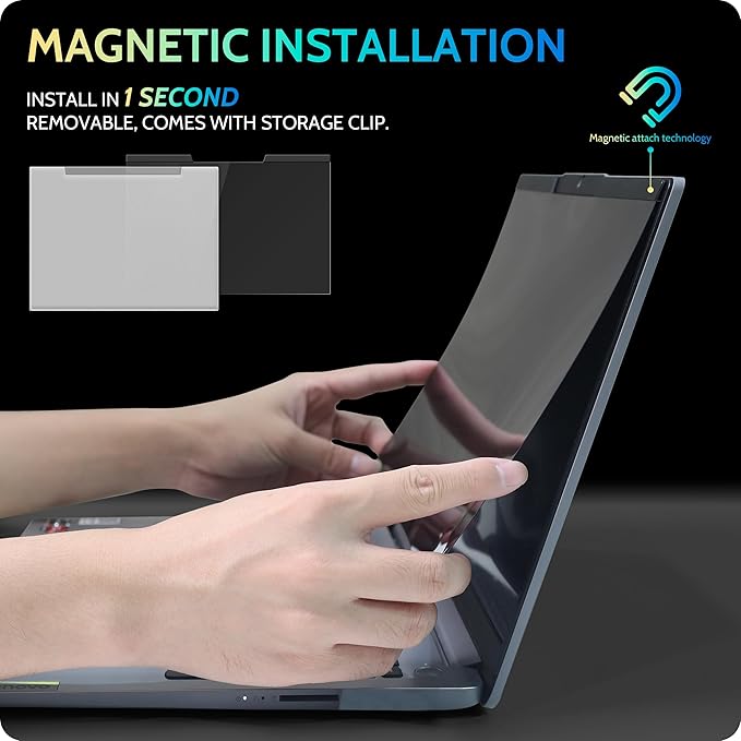 Magnetic Laptop Privacy Screen 15.6 inch for 16:9 Computer Monitor, 15" Removable Anti Glare Protector Blue Light Filter Shield Compatible with Lenovo Hp Dell Acer Asus Thinkpad Envy Xps