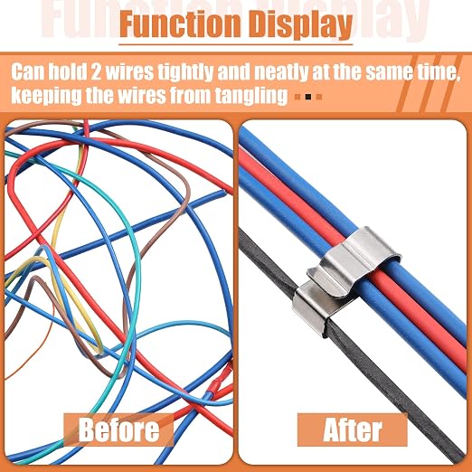 Zhengmy 300 Pcs Trailer Frame Wire Clips Stainless Steel Metal Cable Clips 22.5 mm/ 0.89 Inch Solar Panel Double Wire Clamps Trailer Clamps for PV Wiring Boat Cable