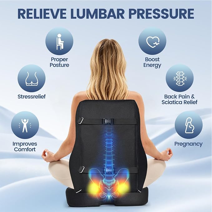 Memory Foam Seat Cushion for Office Chair and Car Seat | Sciatica & Hip & Coccyx Pain Relief Desk Chair Cushion for Long Sitting Office Workers, Car Drivers, Wheelchair, Home
