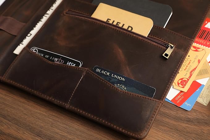 Personalized Leather Padfolio for Lefty, Business Portfolio Binder with Notepad Holder, Legal Pad Portfolio Folder for Men/Women - Khaki