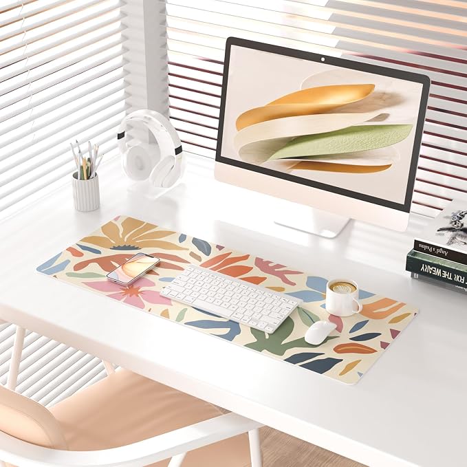 Colorful Star Abstract Floral Large Mouse Pad, Waterproof Office Desk Mat, 31.5" x 11.8"
