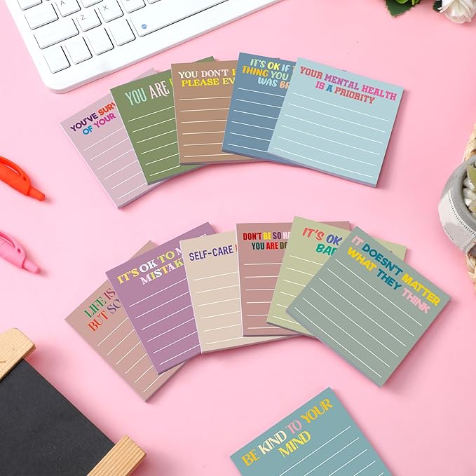 Yinder 24 Pcs Inspirational Sticky Notes Thank You Gift Motivational Sticky Note Pad Employee Appreciation Gift Bulk for Staff Coworker Teacher Nurse Office Groups 3 x 3'' (Health,Morandi Color)
