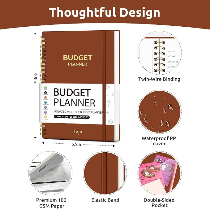 Budget Planner - Monthly Budget Book with Expense Tracker Notebook, Undated Bill Organizer & Finance Planner to Take Control of Your Money, Account Book to Manage Your Finances-Rust Brown