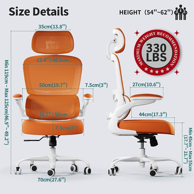 TRALT Office Chair Ergonomic Desk Chair, 330 LBS Home Mesh Office Desk Chairs with Wheels, Comfortable Gaming Chairs (Burnt Orange)