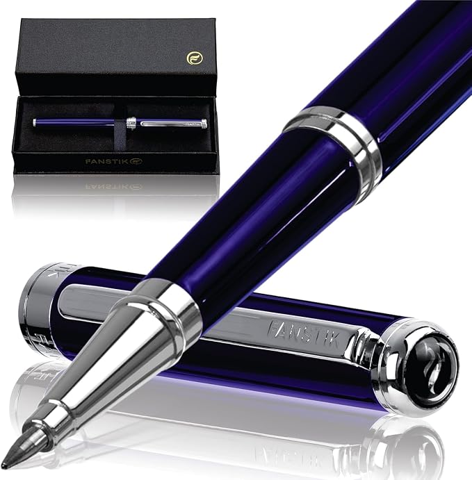 FANSTIK Blue Luxury Rollerball pen, fancy gift set for women, Chrome Finish, Professional executive pen gift set for men (Lux Rollerball Blue)