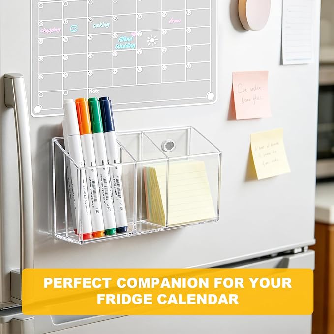 Magnetic Dry Erase Marker Holder for Whiteboard: Clear Pen Holder Organizer | Acrylic Pencil Cup with Strong Magnets for School Locker Organization Fridge Refrigerator Classroom Storage Caddy Desk