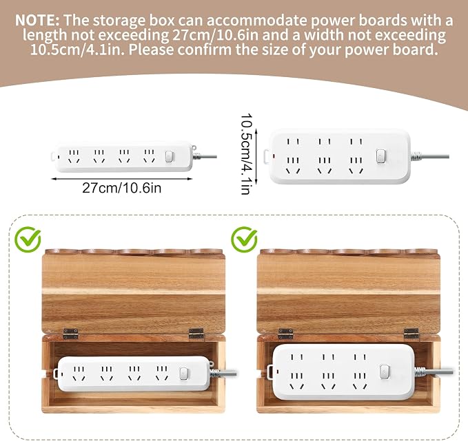 Large Cable Management Box Scalloped Edge, Acacia Wood Cable Organizer Box & Power Strip Box for Electrical Cord Management, Hide Desk Cord and Floor Cables, Wire Storage and Organization for Cords