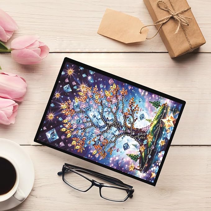 FRANDEK A5 50-Page DIY Tree of Life Diamond Art Painting Notebook with Beautiful Patterns, Special Shaped Diamond Art Craft for Beginners Adults Gift