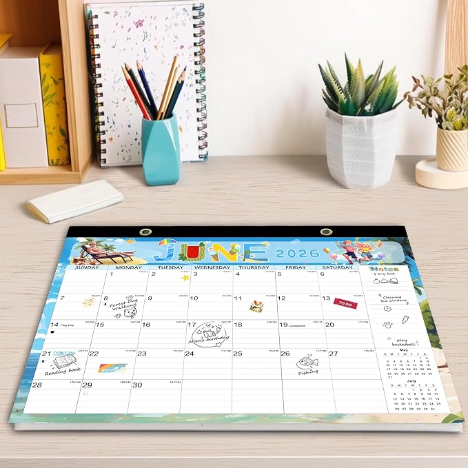 Desk Calendar, Anti Ink Bleed and Transparent Cover, Large Ruled Blocks, 18 Months Calendar, 17" x 12" Large Seasonal Desk Calendar for Home and Office Planning
