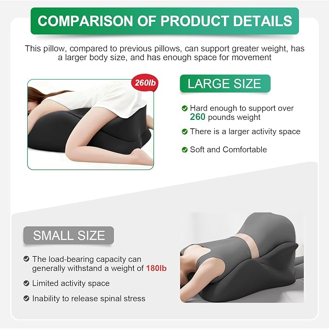 Extra-Large 27° Degree Memory Foam Ergonomic Prone Couples Pillow for Intimacy