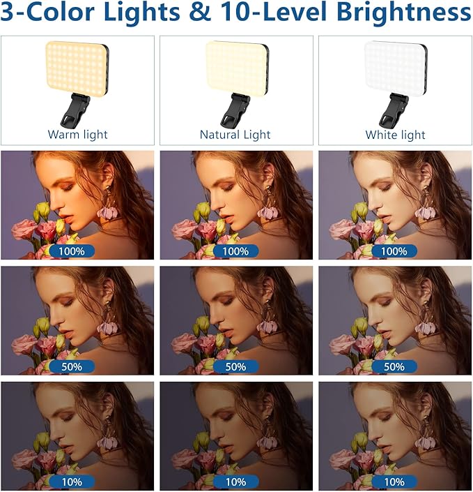 ALTSON 60 LED Portable Selfie Light Video Conference Lighting with Clip & Camera Tripod Adapter Rechargeable 2200mAh CRI 97+, 3 Light Modes for Phone iPhone Webcam Laptop Photo Makeup