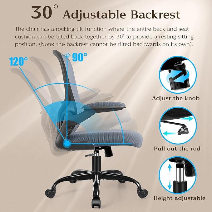 FelixKing Office Desk Chairs, Ergonomic PC Desk Chair with Wheels, Adjustable Lumbar Support and Height, Swivel Computer Chair with Flip-up Armrests, Ergo Mesh Backrest for Working(Dark Gray)