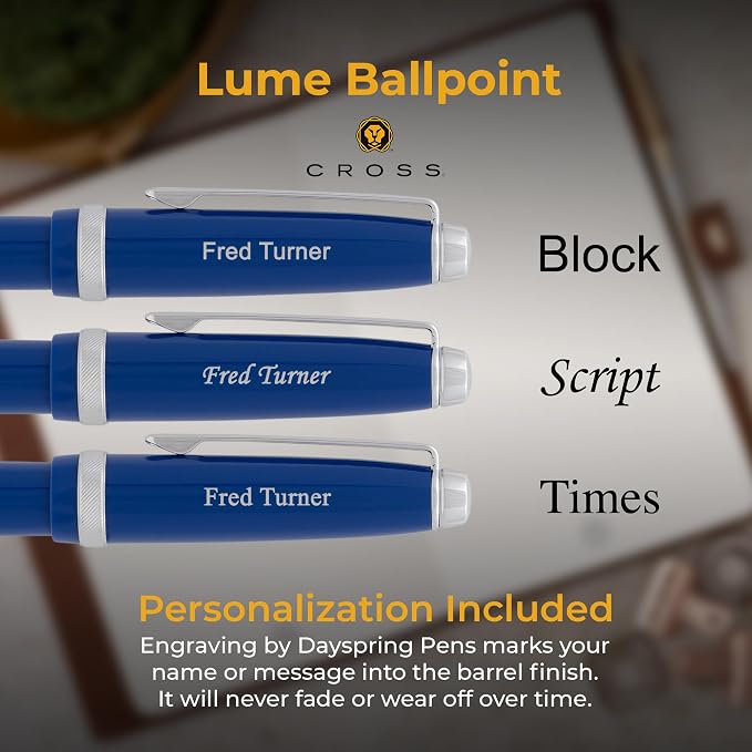 Cross Lume Ballpoint Pen, Deep Sea Blue with Chrome Trim, Custom Engraved — Graduation, Promotion, Retirement, or Corporate Gift
