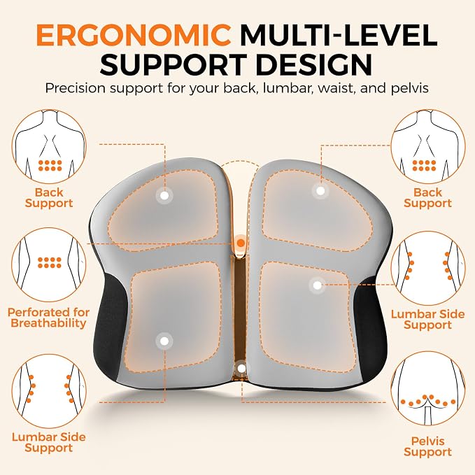 BEBAS Ergonomic Lumbar Support Pillow for Car, Memory Foam Back Support for Lower Back Pain Relief, Comfort Lumbar Cushion for Driving, Fixed Ring Lumbar Pillow for Car Seat, Office Chair -Gray
