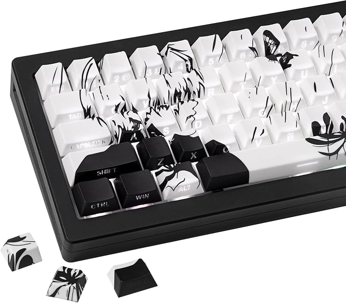 PBT Keycaps 137 Keys - White Japanese Anime Keycaps Cherry Profile Dye - Sublimation Keycap Shine Through Side-Engraved Custom Key Cap Set for Cherry Gateron MX Switches Mechanical Keyboard.