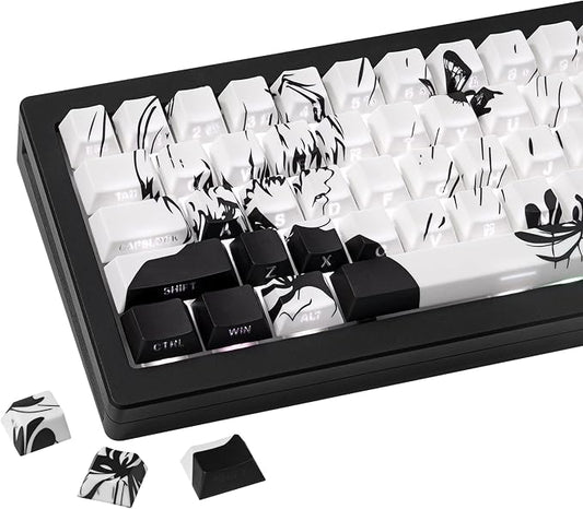 PBT Keycaps 137 Keys - White Japanese Anime Keycaps Cherry Profile Dye - Sublimation Keycap Shine Through Side-Engraved Custom Key Cap Set for Cherry Gateron MX Switches Mechanical Keyboard.