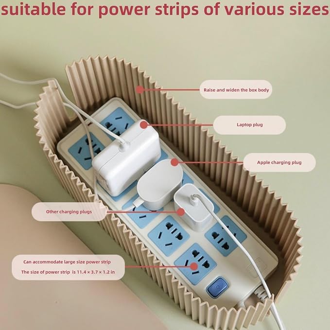 Cable Management Box,Desk Cord Organizer Box with Groove Cover,Plastic Cord Hider Box,Large Cable Box Organizer for Storaging Power Socket/TV/Computer/Router/Games Console Cable (Milk Tea)