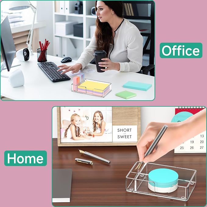 Sticky Note Holder with Pen Slot, Crystal Clear Acrylic Notepad Holder 4x6 in Self-Stick Note Dispenser Office Desk Accessories, Memo Pad Holder Organizer for Classroom School Supplies