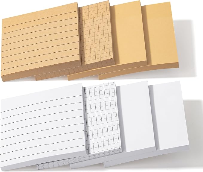 Mr. Pen- Lined Sticky Notes Set, 3”x3”, 8 Pads, 60 Sheets/Pad, Kraft Lined | Blank & Graph Sticky Notes Set, Lined Memo Pads, Self-Stick Note Pad for Office, School, Home, Study & Organization