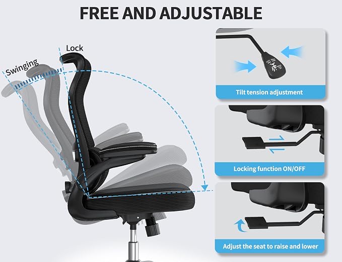 TRALT Ergonomic Office Chair- Desk Chair with Adjustable Lumbar Support | Big and Tall Back Ergonomic Desk Chair - Home Office Mesh Chairs and PU Leather Seat for Home Reading to Adults(Black)