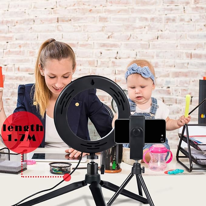 LED Ring Light 6" with Tripod Stand for Desk YouTube Video and Makeup, Mini Camera Light with Cell Phone Holder Desktop LED Lamp with 3 Light Modes & 11 Brightness Level (6 inch)