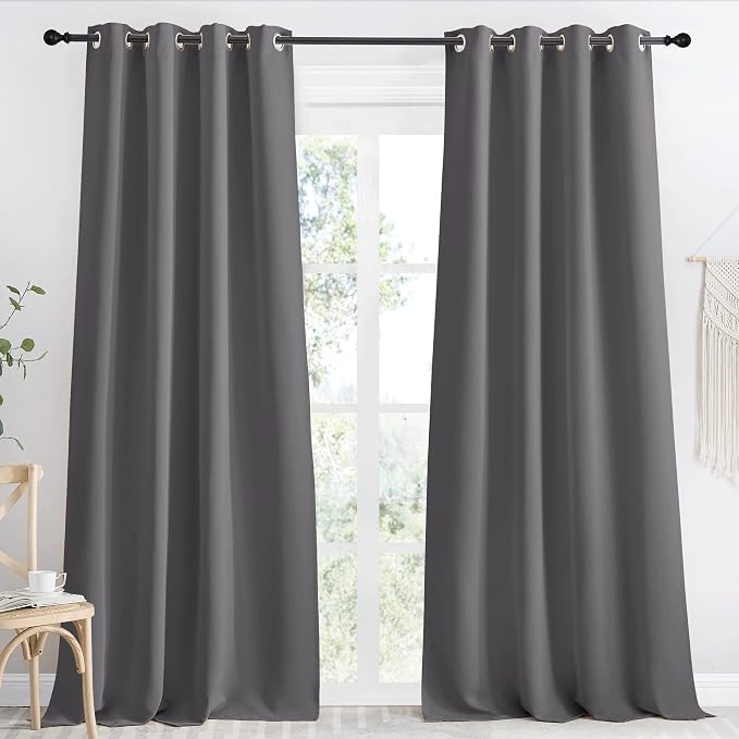 NICETOWN Grey Blackout Curtain 110 inch Long, W55 x L110, 1 Panel, Thermal Insulated Window Treatment with Grommet Room Darkening Thermal Insulated Panel for Bedroom/Living Room