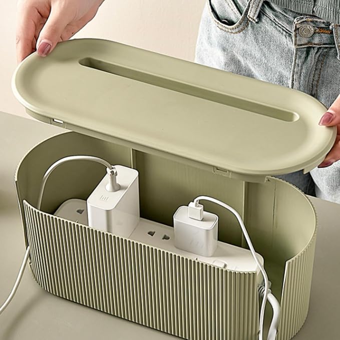 Cable Management Box,Desk Cord Organizer Box with Groove Cover,Plastic Cord Hider Box,Large Cable Box Organizer for Storaging Power Socket/TV/Computer/Router/Games Console Cable (Green)