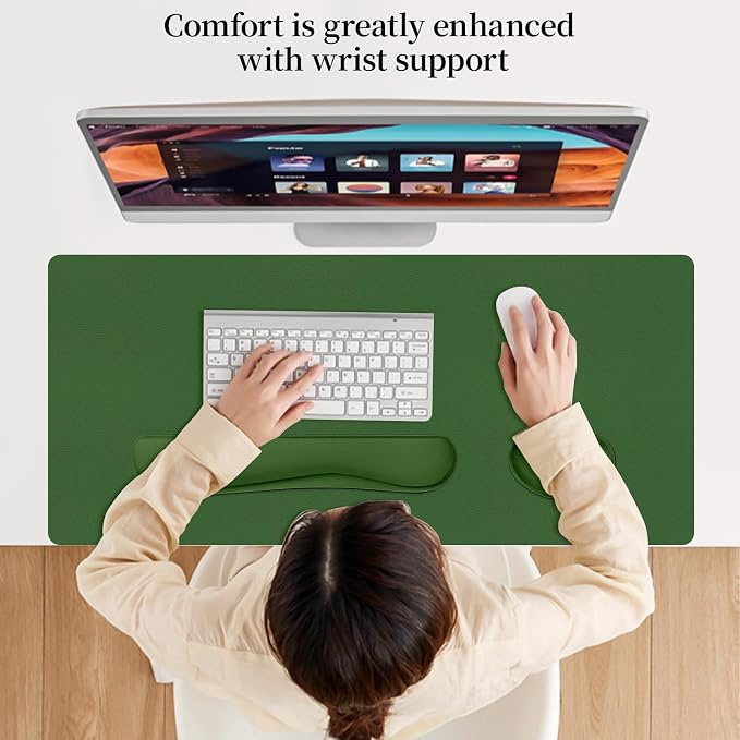 Mouse and Keyboard Pad, 3-in-1 Desk Mat Set, Wrist Rest for Computer Keyboard, Ergonomic Keyboard Wrist Rest Set for Office Home Decor(Olive Green, 31.5" x 15.7")