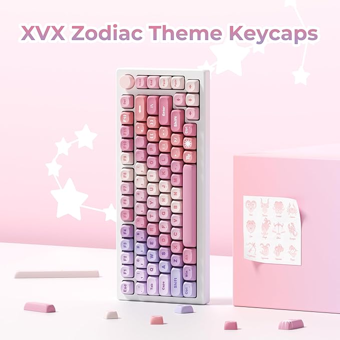 OHY XVX MOA Profile Keycap Set,12 Zodiac Series Dye-Sublimation PBT Material, Cute Purple Gradient Design, Compatible with MX Switches Mechanical Gaming Keyboards- Gradient Purple