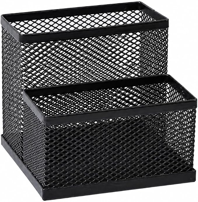 SHFKS Pen Holder for Desk Organizer,2Compartments Office Supply Organizer for School Home Office（Black）