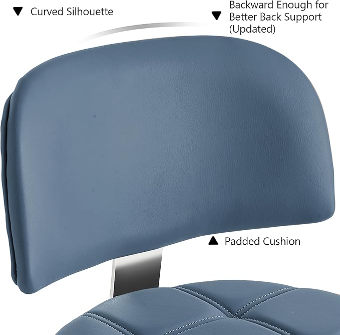 Lockable Stool with Back and Foot Rest Ergonomic Rolling Hydraulic Adjustable Stool for Doctor Esthetician Artist Home Small Office Desk (Blue, 19.5''-24.5'')