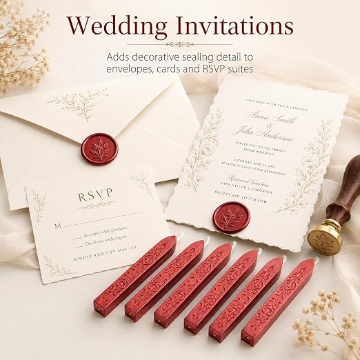 6 Pieces Sealing Wax Sticks with Wicks for Letter Seal Wax Stamp,Wedding Invitations, Packaging Decoration,Christmas Gift Ideas (Wine Red)