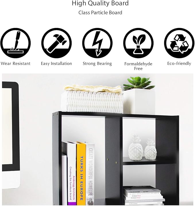 Jerry & Maggie Cubic 3-Tier Wooden Desk Organizer – Jet Black Free-Standing Office Storage Rack with Display Shelves for Home or Workspace, Perfect as Birthday Gift or Accessory Holder