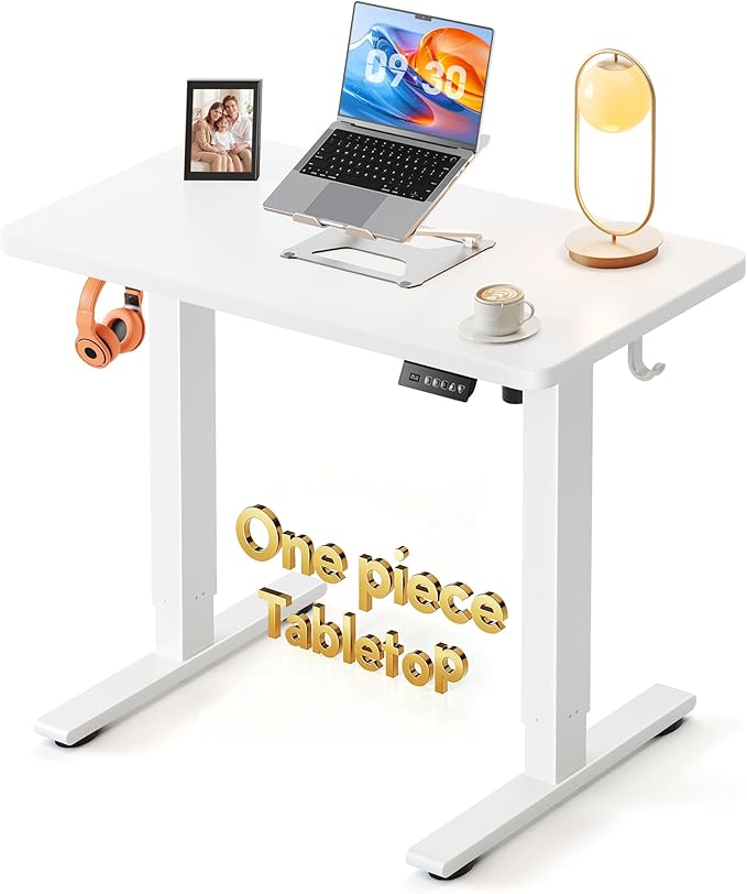 FEZIBO One-Piece Standing Desk, 32"x20" Seamless Tabletop Electric Height Adjustable for Home Office, Study Rooms & Multi-Device Workstations, White