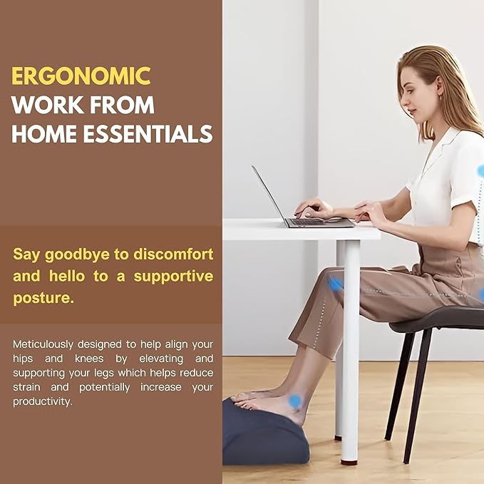 Ergonomic Foot Rest for Under Desk at Work - Under Desk Footrest for Short Foot Stool - Portable Footrest for Couch & Office Leg Rest Pillow - Elevation Feet Support for Women & Men Office Accessories