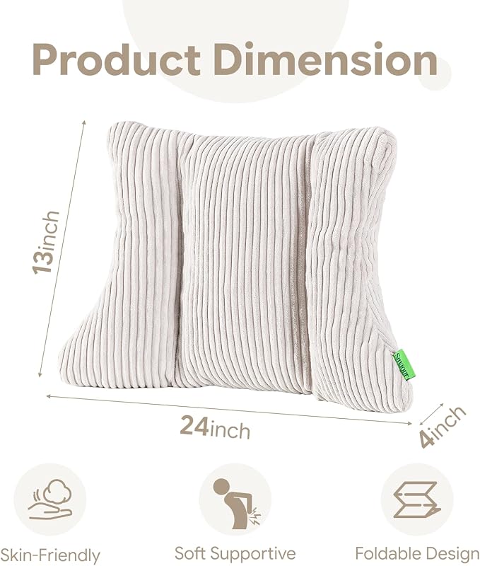 Lumbar Support Pillow 3 Section Back Pillow Office Chair for Back Support Comfortable Lumbar Cushion for Car Seat Pain Relief Sofa Rest (Beige)