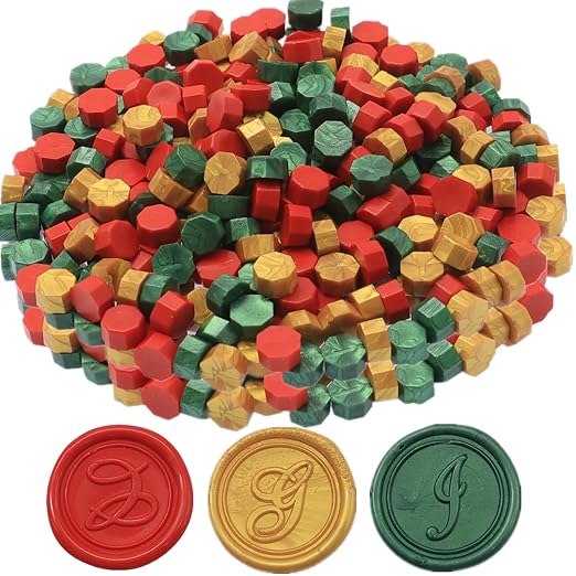 Wax Seal Kit with Warmer, ONWINPOR 300pcs Sealing Wax Beads in 3 Colors, Non-Slip Spoon, Candles for Envelopes, Stamp Letter Seal,Wedding Invitations (Christmas Mix)
