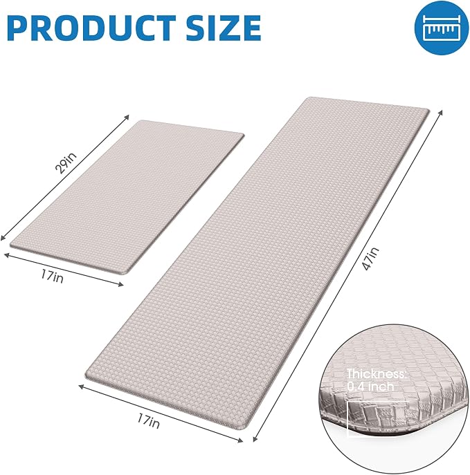 Kitchen Mats for Floor, [2PCS] Anti-Fatigue Kitchen Rugs, Ivory | Cushioned Comfort,Non-Slip Backing,Waterproof Surface,Soft Underfoot,Easy Clean,Kitchen Sink,Laundry Room,Standing Desk